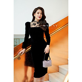 Đầm Body Nhung Nữ MY WAY Phối Ren Sang Trọng 2MD0608