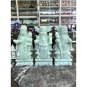 Bộ tượng Tam Đa Phúc Lộc Thọ phong thủy đá cẩm thạch trắng xanh - Cao 20 cm