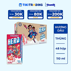 Thức uống sữa trái cây vị dâu Vinamilk Hero - Thùng 48 hộp 110ml