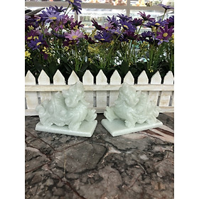 Mua Cặp Tỳ Hưu phong thủy đá cẩm thạch trắng xanh - Dài 11 cm