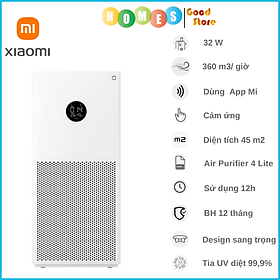 Máy Lọc Không Khí XIAOMI Mi Air Purifier 4 Lite, Cảm Ứng Khử UV, Kết Nối App, Phù Hợp Không Gian 45 m2 - Hàng Chính Hãng