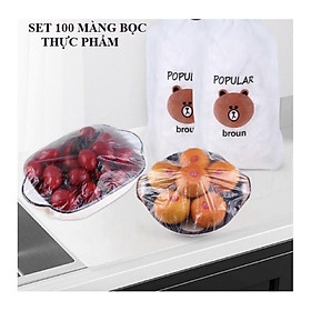 Mua SET 100 MÀNG BỌC THỰC PHẨM TÚI GẤU MÀNG BỌC THỰC PHẨM PE CÓ CHUN