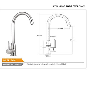 Mua Vòi cố định cổ hình bầu dục xoay 360 độ nóng lạnh inox Tundo Boss BV901 395*50*275 mm