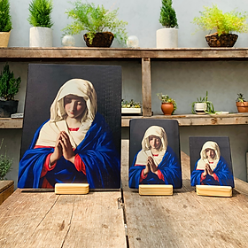 Mua Tranh Gỗ Đức Mẹ Cầu Nguyện Beati - Tranh Công Giáo Thủ Công Màu Rustic/ Icon of Mother Mary Praying