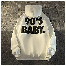 Áo khoác hoodie in 90's BABY chữ nổi form rộng full zip kéo,Áo khoác thu đông Nỉ nón to 2 lớp cao cấp unisex nam nữ