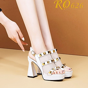 Giày sandal nữ cao gót 9 phân hàng hiệu rosata hai màu đen trắng cao cấp ro626