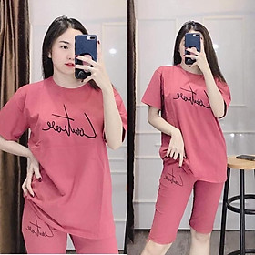 (BÁN GIÁ XƯỞNG XIN ĐÁNH GIÁ) {Có bigsize tới 85kg} Đồ bộ nữ, set bộ đồ lửng mặc nhà thêu chữ chất vải cotton co giãn