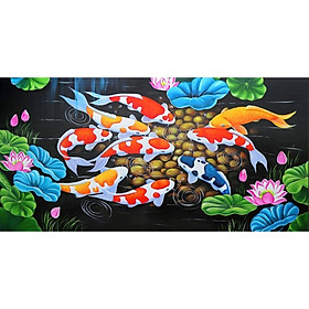 TRANH THÊU CHỮ THẬP CỬU NGƯ QUẦN HỘI 99x55cm