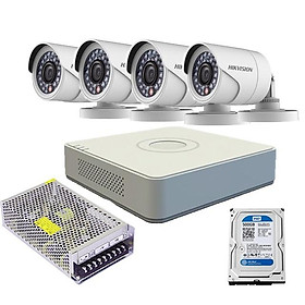 Mua Trọn bộ 4 camera thân trụ Hikvision Đầu ghi hình Analog 4 kênh DS-7104HGHI-F1 Xem lại lịch sử 15 ngày  chuẩn Nét Full HD - Hàng Chính Hãng