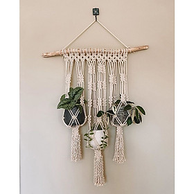 Bộ dây treo trang trí 3 chậu cây cảnh,  lọ hoa macrame handmade.  Dây treo tường trang trí nhà cửa, góc làm việc, quán cafe.SET3DAYTREO001