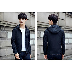 ÁO KHOÁC DÙ NAM 2 LỚP CÓ NÓN THÁO RỜI -ĐEN