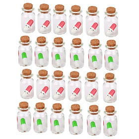24 Mini Tiny Clear Glass Bottles Wishing Cork Vials Jars w/ Capsule Pills