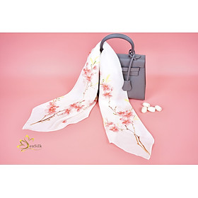 Khăn Lụa Vuông Vẽ Hoa Đào SenSilk – Quà Tết Cao Cấp