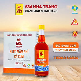 Thùng 6 chai Nước mắm Nhỉ Cá Cơm - 584 Nha Trang - 30 độ đạm - Chai thủy tinh 500ml, Date mới nhất