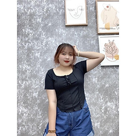 Áo thun tay ngắn cổ bigsize nữa dáng croptop chất gân tăm co giãn phom rộng 60-92kg G109 - Đen
