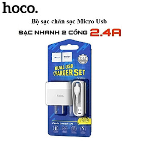 CỐC SẠC NHANH 12W 2 CỔNG CHỐNG CHÁY NỔ HOCO C73 - CỦ SẠC ĐA NĂNG 2.4A CHO CÁC DÒNG ĐIỆN THOẠI CHÍNH HÃNG - Bộ Sac Hoco C73 - Chân Sac Micro Usb