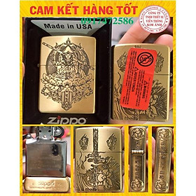 BẬT LỬA, HỘP QUẸT ZiIPPO KHẮC ĂN MÒN TỀ THIÊN ĐẠI THÁNH PHIÊN BẢN ĐẤU CHIẾN THẮNG PHẬT, Ruột Vàng Vỏ đồng có tem đỏ