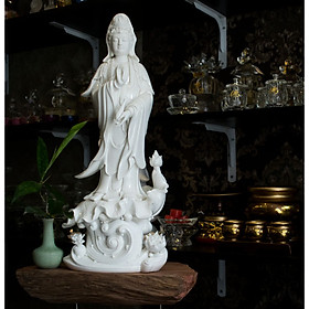 Tượng Phong Thủy Mẹ Quan Âm Cưỡi Rồng 80cm Bằng Đá Tự Nhiên Nguyên Khối Chất Lượng Cao Cấp