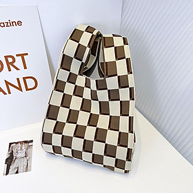 Women Handbag Tote Grid Pattern Large Capacity Shoulder Bag for Shopping Students