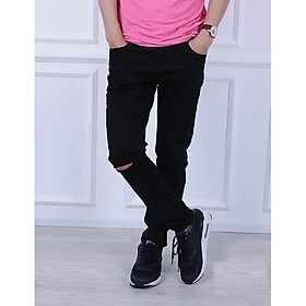 Quần Jean Nam Quần Jean Rách Jean Nam Wash Rách Mạnh Cao Cấp TRƠN RÁCH GỐI TS MON