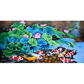 Tranh thêu chữ thập Cửu ngư quần hội (100x55cm)