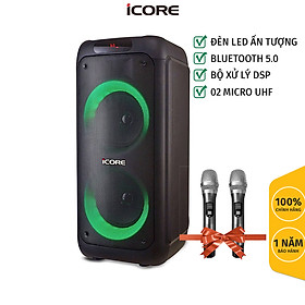 Mua Loa Karaoke iCore i8. Loa xách tay có đèn chớp tắt. Kèm 2 Micro UHF kim loại cao cấp - Hàng Chính Hãng