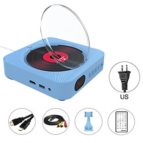 Đầu đĩa VCD CD DVD Đầu phát âm thanh đa năng Loa Bluetooth Đài FM treo tường Giắc cắm AUX 3.5mm Điều khiển từ xa Màu sắc: Xanh dương PHÍCH CẮM US