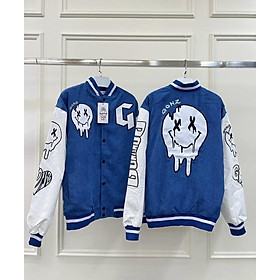 Áo Khoác Nhung Gân Tăm Bomber Jackets Thêu Logo G.O.N.Z Cúc Bấm Unisex Nam Nữ Form Rộng Ulzzang