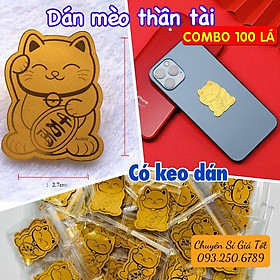 Miếng Dán Phong Thủy MÈO THẦN TÀI mạ Vàng 24K Chiêu Tài Lộc, hàng nhập khẩu