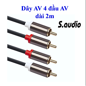Mua Dây AV 4 đầu hoa sen  dài 2m RCA kết nối âm thanh loại tốt 2 đầu AV ra 2
