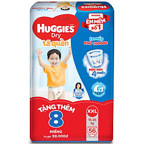 Tã Quần Huggies Dry Gói Cực Đại XXL56 (56 Miếng) - Tặng 8 miếng