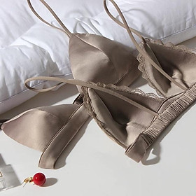 Áo Lót Bralette Vải Satin Dây Mảnh Không Gọng Viền Ren B066