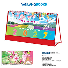 Lịch Bàn 2027 Văn Lang - Sắc Hoa Bốn Mùa (Mã: LB12) Lịch Bàn Ngang Chữ A - Đỏ VLLB12A