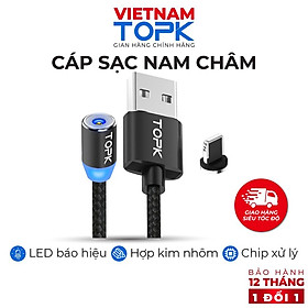 Mua Dây sạc nam châm iPhone Type-C Micro USB TOPK AM23 Vỏ bện nylon dài 1-2m - Đèn LED - Hàng chính hãng
