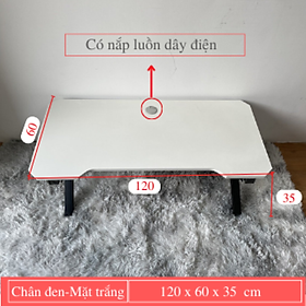 Mua Bàn làm việc gaming màu trắng chân K gấp gọn  bàn gỗ cao cấp có nắp luồn dây điện tiện lợi