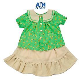 Bộ áo váy ngắn bé gái hoạ tiết Hoa Thủy Thủ xanh cotton - AICDBGQAHHRW - AIN Closet