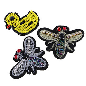 3 Pieces/Set Embroidery Rhinestone Beaded Patch Duck Dragonfly Patches Cloth Garment Decoration