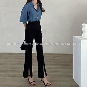 Quần vải ống loe xẻ trước cạp cao dáng xinh thời trang Banamo Fashion quần loe xẻ gấu 435