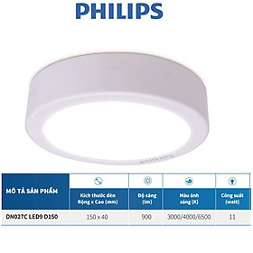 Bộ Đèn Philips LED Ốp Trần tròn lắp nổi DN027C- Công suất (11W, 15W, 18W, 23W)
