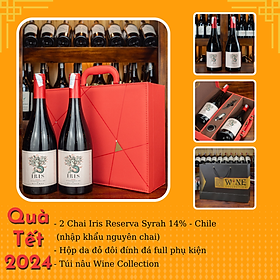 Hộp Vali đỏ đính đá + 2 chai rượu vang Iris Reserva Syrah
