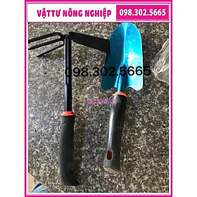 Loại 1 Bộ 2 dụng cụ làm vườn gồm XẺNG, CUỐC CÀO SỚI ĐẤT 2 trong 1 CÁN CAO SU dài 30cm tiện dụng