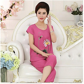 Bộ quần áo mặc nhà cho mẹ, bộ đũi hoa sen