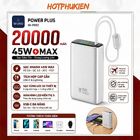 Mua Pin sạc dự phòng PD 3.0 sạc nhanh 45W 20.000mAh tích hợp dây Type C + L(iP)  WIWU POWERPLUS Cho iPhone Laptop Macbook - sạc nhanh ổn định  tối ưu hiệu suất  Chuẩn an toàn 3C / CCC / CE / RoHS   Thiết kế nhỏ gọn  cao cấp - Hàng nhập khẩu