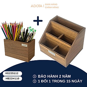Mua Combo: Kệ gỗ KG22S112 để bàn và hộp cắm bút đôi HB22M110 phong cách hiện đại sang trong ADOTA