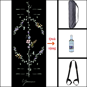 Thảm tập yoga chính hãng Yvonne, Humminngbird (Black) - TẶNG KÈM 3 PHẦN QUÀ - dày 6mm bề mặt nhám, siêu bám, chống trơn trượt, ưa mồ hôi