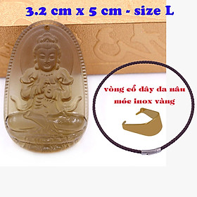 Mặt Phật Đại nhật như lai obsidian ( thạch anh khói ) 5 cm kèm vòng cổ dây da nâu - mặt dây chuyền size lớn - size L, Mặt Phật bản mệnh
