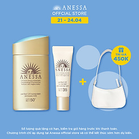 Bộ đôi Kem chống nắng dưỡng da dạng sữa bảo vệ hoàn hảo Anessa SPF 50+ PA++++ 60ml và Son dưỡng môi chống nắng Anessa Perfect UV Lip Balm SPF 35 PA+++ 5g