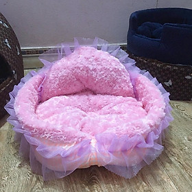 Đệm ấm cho chó mèo lót lông màu hồng ren có thể dùng với thảm mùa hè