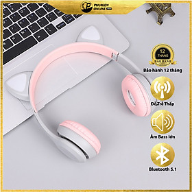 Mua Tai nghe Bluetooth P47M gắn tai mèo dễ thương Phát sáng đèn đầy màu sắc Có LED có thẻ có thể gập lại - Hàng chính hãng