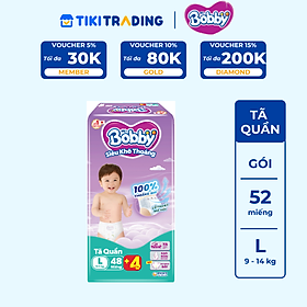 [TẶNG THÊM 4 MIẾNG] Tã quần Bobby Siêu Khô Thoáng - 100% Thoáng Khí  Super Jumbo - L48